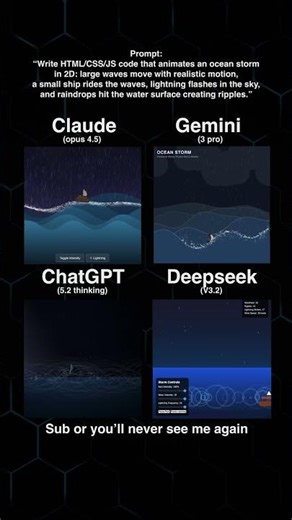 19 ChatGPT vs Gemini vs DeepSeek vs Claude — 2D Ocean Storm Animation (HTML/CSS/JS)