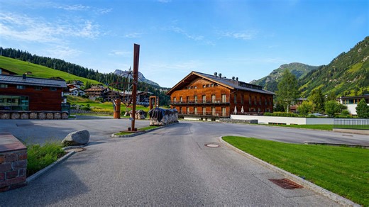 Lech Austria evening walk through a luxury alpine resort (4K)