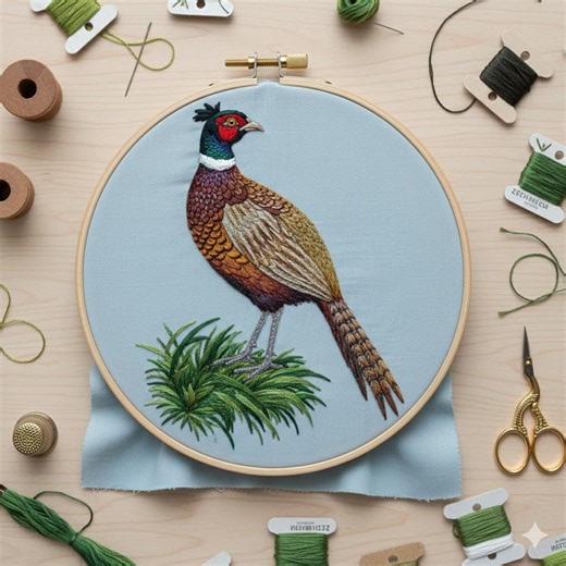 Pheasant Bird Hand Embroidery Design, Pheasant Embroidery PDF File - Etsy