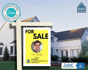 Real Estate Yard Sign, For Sale Yard Sign, Realtor Yard Sign, Realtor For Yard Sign, Canva Real Estate Open House Sign Template