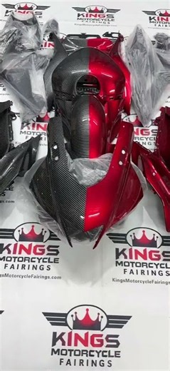 Custom Carbon Fiber, Candy Red Split Fairings from KingsMotorcycleFairings com #motovlog #bikelife