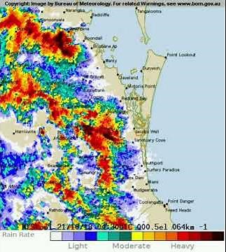 BoM weather radar shows a 1dangerous storm over Gympie