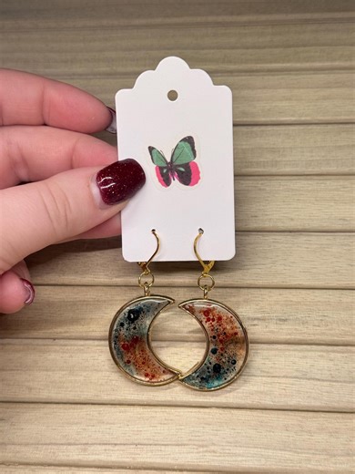Resin Crescent Moon in Red/blue Earrings - Etsy