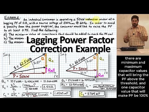 Power Factor Correction Example: Finding Capacitor Value Range To Increase Lagging Load PF To Target