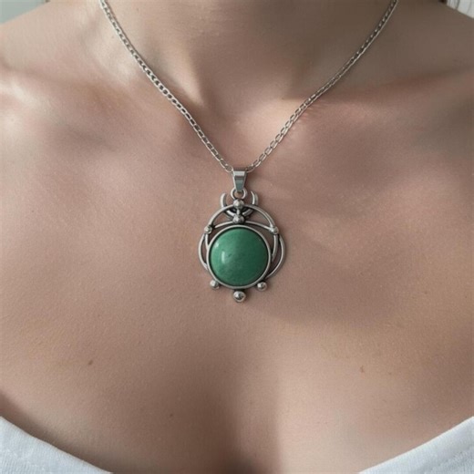 Green Aventurine Healing Crystal Pendant Necklace, Handmade Cabochon Gemstone Jewelry With Free Chain - Etsy