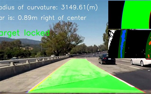 python基于opencv的车道线检测车道线识别输出车道边界的视觉显示以及车道曲率和车辆位置的数值估计
