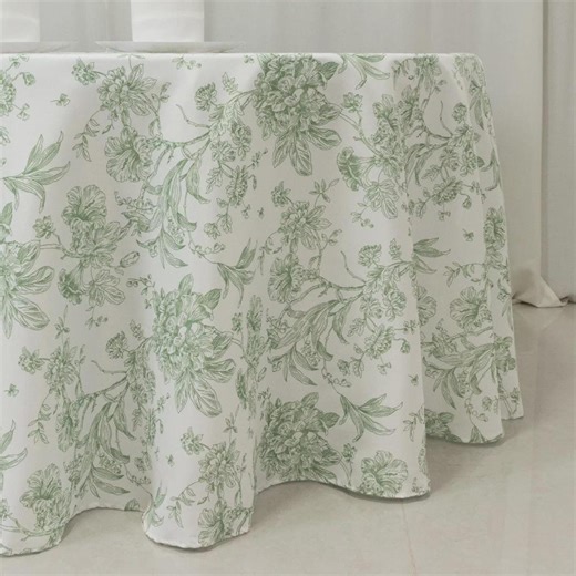 French Toile Floral Round Tablecloth - Etsy