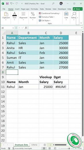 DGET vs VLOOKUP ⚔️ | Same Data, Different Result! 😱 #shorts #excel