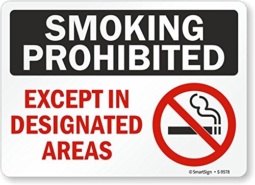 SmartSign “Smoking Prohibited - Except in Designated Areas” Sign | 10" x 14" Aluminum