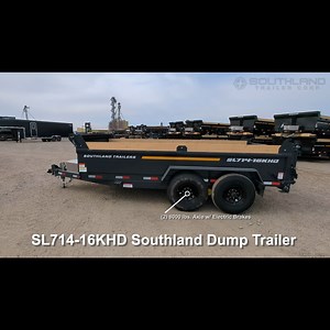 The SL714-16KHD 7 x 14ft Tandem Axle Dump Trailer from Southland Trailers is designed for your toughest jobs. This hard-working dump trailer comes with an 8,000 lb. Hydraulic Jack, Aluminum Toolbox, and a Breakaway Battery Kit. Add Aluminum Slide-In Ramps and a Spare Tire Carrier and this unit might be your favourite piece of equipment on the job site. See your Dealer today or our website's ‘Where to Buy’ for more information. | Southland Trailers