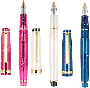 Jinhao 58 Wooden Fountain Pen Black Clip,Fine Nib Ink Pen with Refillable Ink Converter Smooth Writing Instrument (Fine Nib, Coral Sea Rose)