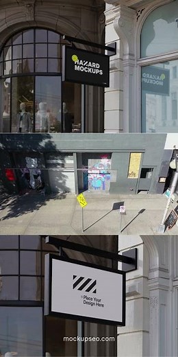 Free Retail Store Sign Mockup – Realistic Hanging Metal Frame PSD