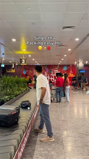 Abhishek ♾ Mrunali on Instagram: "Travelling while single was all about “One bag, One plan, Self-discovery and Zero stress” Travelling post-marriage is about “Two suitcases, One backpack, One extra bag “just in case.” Earlier I carried dreams... now I carry luggage. Emotional baggage❌ Actual baggage✅😂 Tags [solo travel, airport scenes, airport struggles, couple travel, life after marriage, travel with partner, travel tips and tricks, travel luggage, what to pack, travel pain, packing problems, 