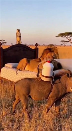 Surreal Savanna Wake-Up Call: Lion's Bubble Bath Prank