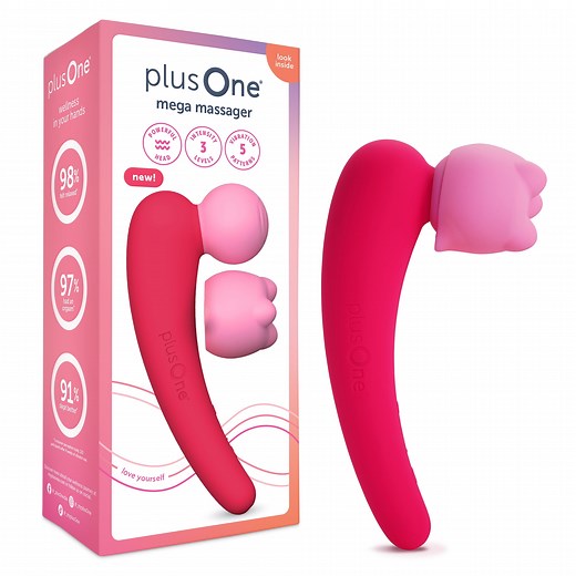 plusOne MEGA Wand Vibrator, Powerful Head, Body Massager Attachment, 15 Vibration Patterns, Waterproof