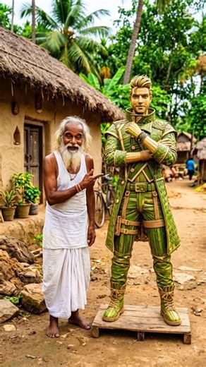 Elderly Villager Creates Full-Body DJ Alok Sculpture | Handmade Bamboo & Palm Leaf Art”😲 #aishorts