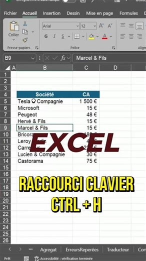 Excel Keyboard Shortcut CTRL and H