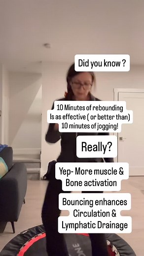 Did you know this? Are you on Team jogging or Team Rebounding? I much prefer rebounding especially when I can’t get outside to go for walks for whatever reason . A 2023 paper (Okemuo et al.) on rebound exercise mentions that rebound exercise was found 68% more efficient than running, citing the NASA research paper. I love rebounding , for all the reasons in the reel, and it’s a great workout and an awesome lymphatic drainage hack too 👏💃🎊💫 #lymphaticdrainage #rebounding #lifestylemedicine #he