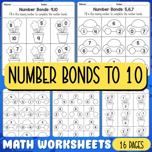 Number Bonds to 10 Worksheets – Kindergarten Math Practice Printable PDF - Etsy UK