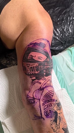 Started phase 2 of this John McGuinness sleeve today. The face still needs all of the shading in, I only did the eyes so I dont have to line them up next time. We'll get this finished on the next session. Thanks Mark! | Nichola McCall - Art