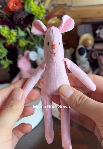 making a polka dot mouse sewing process - handmade - custom toys - heirloom quality - hand sewing - mouse plushies - doll clothes - stuffed animals - plush - Maileg Mouse inspired - dollhouse mouse - dollhouse critters