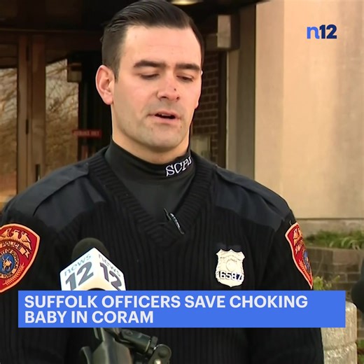 BABY SAVED: Officers Peter Laub and Patrick Hanley say they applied back slaps and used a finger sweep technique to clear the child's airway. https://bit.ly/3R2slF81rfrf | News 12 Long Island