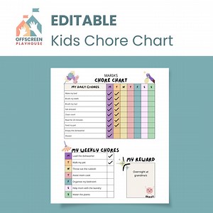 Chore Chart for Kids Printable Weekly Responsibility Chart Editable Toddler Chore List Young Adult Daily Routine Checklist Digital Chart - Etsy
