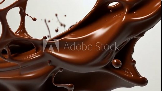 Melted Chocolate Splashing in Waves shapes. Isolated on White Background. 4k video Brown milk chocolate splash