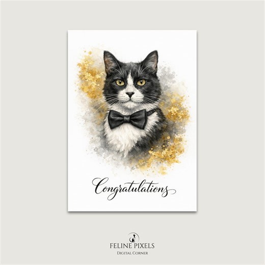 Tuxedo Cat Congratulations Card, A6 - Etsy