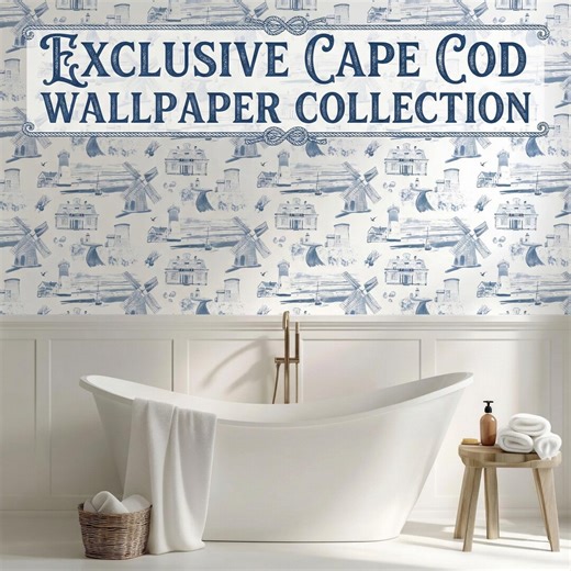 Cape Cod Wallpaper | Coastal Toile Wallcovering | Custom Town & Color Match - Etsy