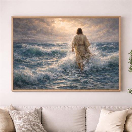 Jesus Walking on Water Wall Art | Christian Canvas Art | Faith Over Fear Painting | Jesus Ocean Artwork | Inspirational Christian Decor - Etsy