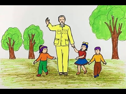 Cách vẽ tranh Bác Hồ với thiếu nhi đơn giản dễ dàng / Cong dan art #74