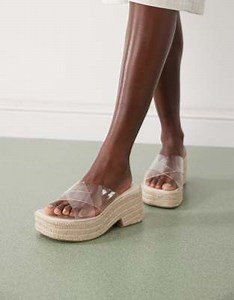 ASOS DESIGN Wide Fit Toy cross strap wedges in clear | ASOS