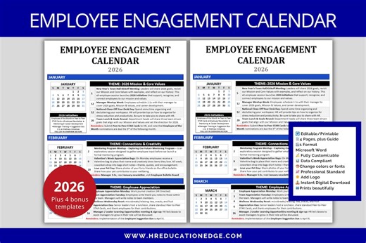 Employee Engagement Calendar 2026 | Team Building & Staff Motivation and Recognition - Etsy