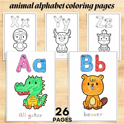 Animal Alphabet Coloring Pages | ABC Tracing Worksheets | Coloring Pages for Kids | Preschool & Toddler Learning PDF - Etsy