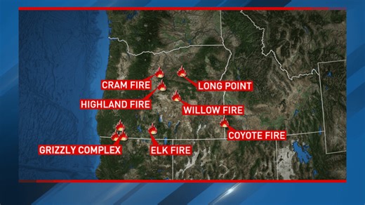 Fire officials urge caution as seven large fires burn across Oregon