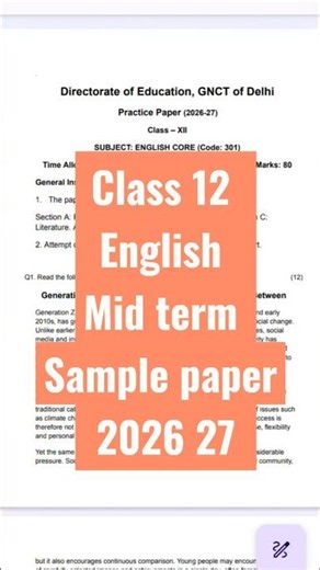 Class 12 English Mid term Sample paper #2026_27 #midtermexam2026