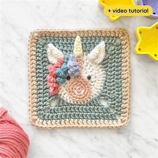 Unicorn Granny Square Crochet Pattern With Video Tutorial: Animal Baby Blanket (digital PDF) - Etsy