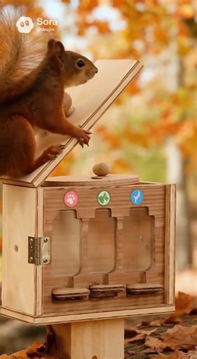 Squirrel tries an interactive puzzle feeder