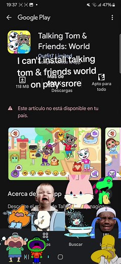 Problemas al instalar Talking Tom y amigos en Play Store