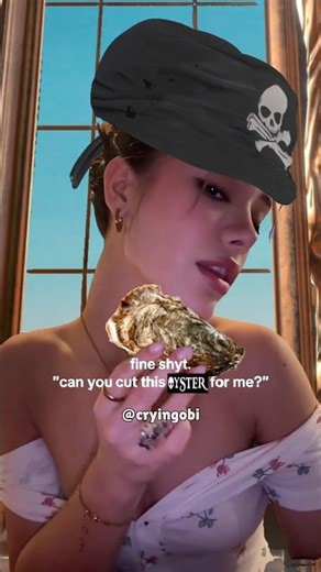 Girl cutting apple with her chin (pirate meme)