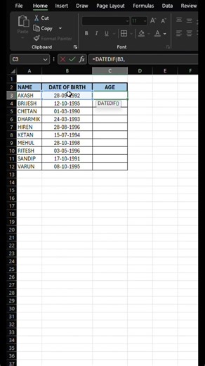 Age calculation formula in Excel #excel #exceltricks #exceltips #exceltutorial