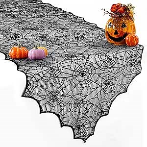 Halloween Table Runner, Black Lace Spider Web Table Runners for Halloween Decor/Party Dinner Table Decoration 18 x 72Inch