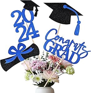 20 PCS 2026 Graduation Party Decorations Set, Class of 2026 Double Sided Graduation Centerpiece Stick Glitter for Tables,Table Toppers,Party Accessories,Black/Blue