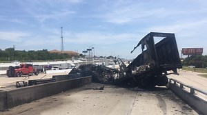 Semi-truck catches fire on I-35 after 8-vehicle crash in Temple