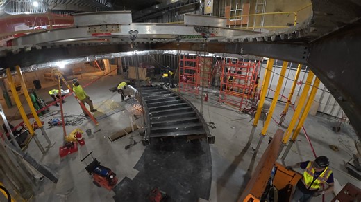 We're taking you behind the scenes of the feature stairwell inside the brand new United Globe Club and Lounge in Monumental Sports and Entertainment's Capital One Arena. Delivered as part of the project's first phase this fall, the unique precast floating stairwell connects the two-story lounge, requiring precise engineering and heavy lifting to create this showstopping centerpiece. #ClarkBuildsDC | Clark Construction Group