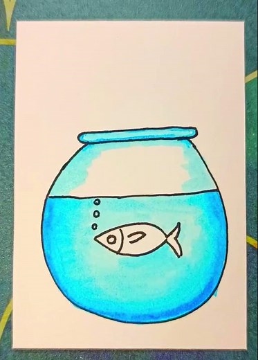 Fish pot drawing, how to draw a fish pot, simple fish tank drawing, easy drawing for kids