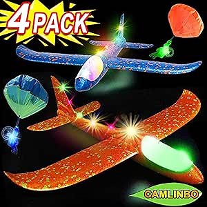 13.7'' Foam Airplane Toy Christmas Gift for Kid 4 Pack Large LED Throwing Plane Foam Glider Airplane