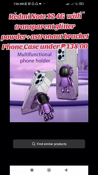 Redmi Note 12 Glitter Phone Case with Astronaut Bracket