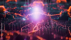 A computer generated video showing a brain processing data for artificial intelligence purposes, A visualization of artificial intelligence processing data in real-time